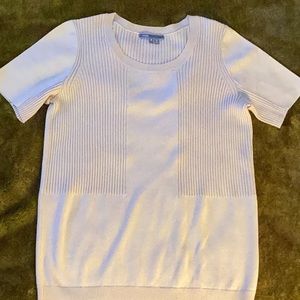 Vince Cream Short-Sleeve Rib Panel Knit Top